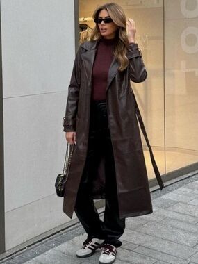 Fashion Nova | Carmen Faux Leather Trench Coat in Camel NWT